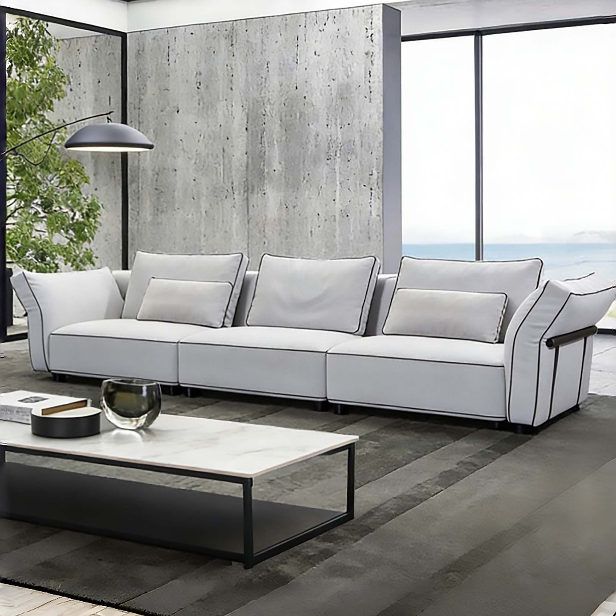 Italian Minimalist Modular Fabric Sofa with Contrast Piping - 图片 3