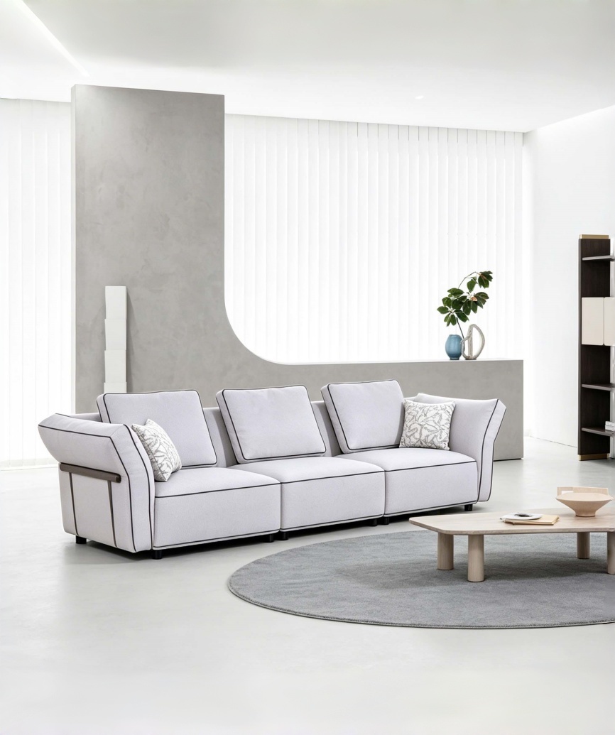 Italian Minimalist Modular Fabric Sofa with Contrast Piping - 图片 4