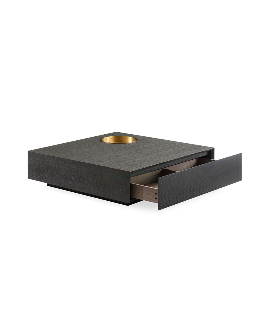 Italian Minimalist Square Coffee Table with Storage Drawer and Brass Accent - 图片 4