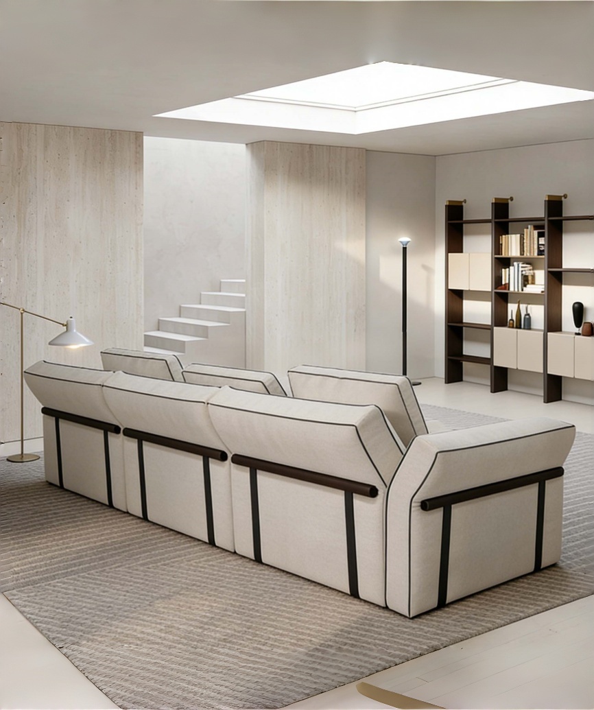 Italian Minimalist Modular Fabric Sofa with Contrast Piping - 图片 3